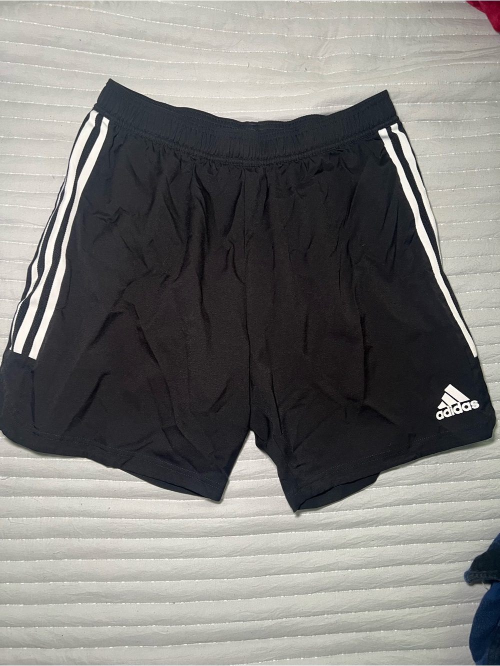 adidas Men’s Black Athletic Shorts with White Three-Stripes